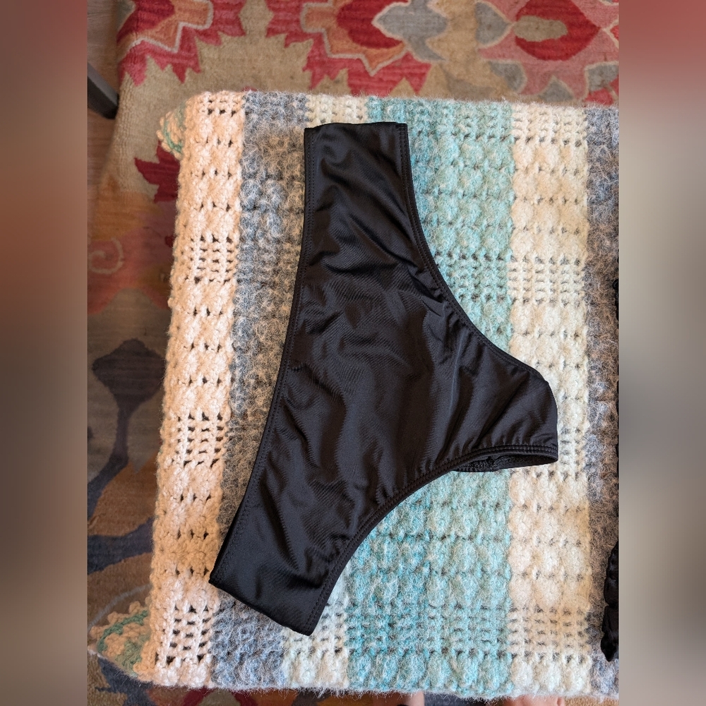 Black High-Cut‎ Bikini Bottom Size Large